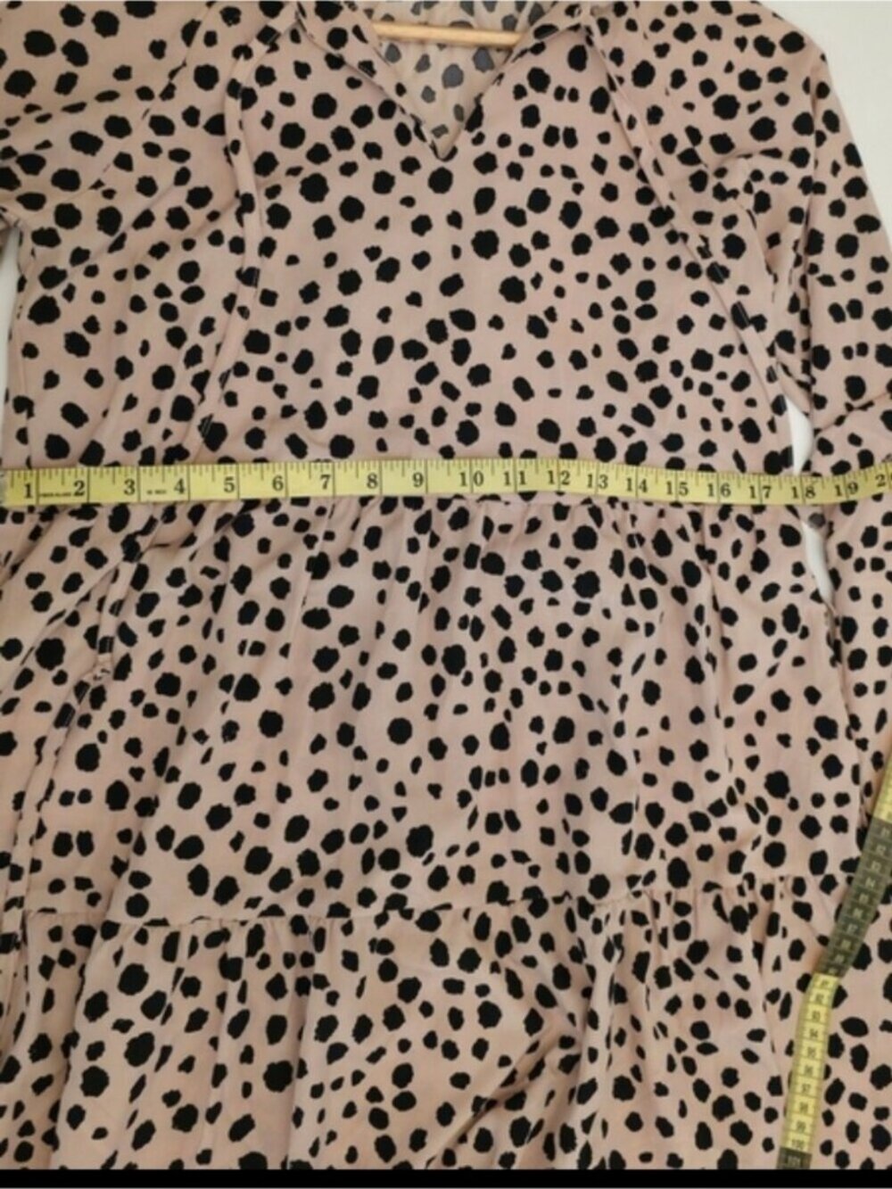 Pink Polka Dot Mini Dress Long Sleeves Mockneck Swing Boho Clean Girl Summer - Picture 6 of 6